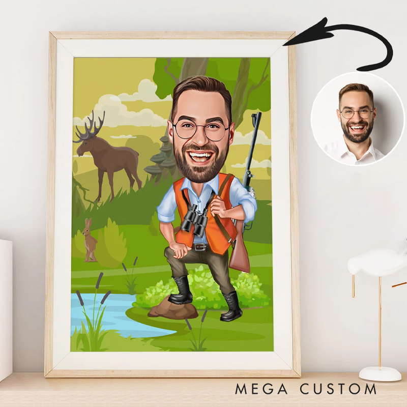Personalized Hunter Caricature Custom Hunter Caricature from Photo Hunter Cartoon Portrait Unique Hunter Gift