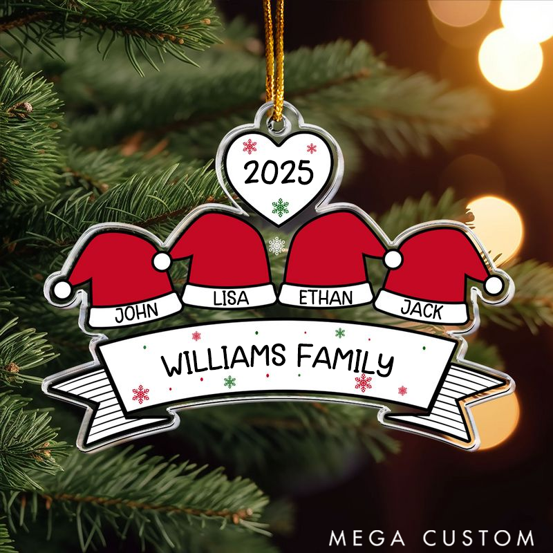 Personalized Christmas Acrylic Ornament Santa Hat Family Theme