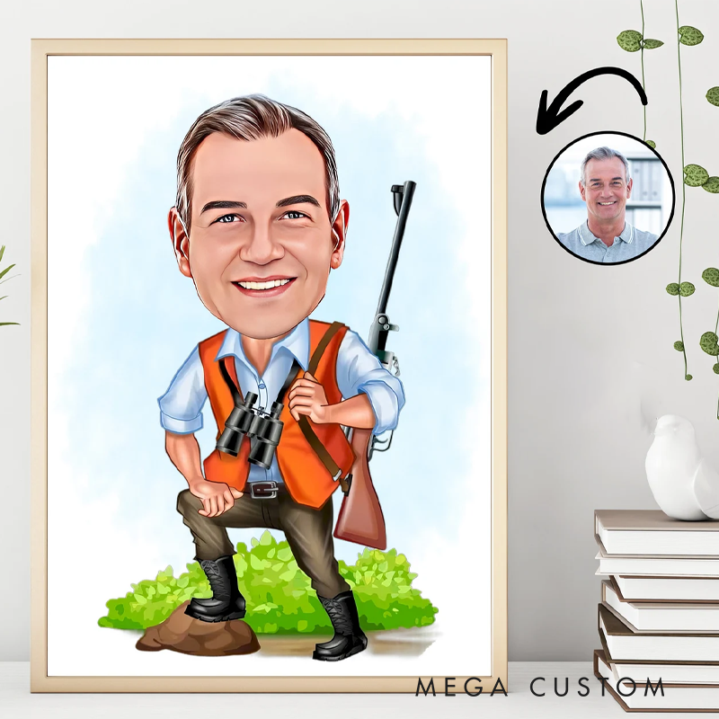  Personalized Hunter Cartoon Portrait Custom Hunter Caricature Drawing from Photo Funny Hunter Caricature Gift for Hunter