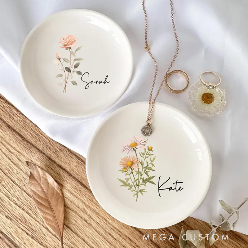 Personalized Birth Flower Ring Dish Gardening Lovers Ring Dish Custom Jewelry Dish Mother's Day Gift Gift for Her