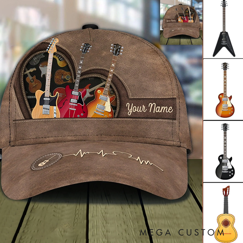 Personalized Name 3D Print Baseball Cap With Adjustable Snap for Music Lover Perfect Music Lovers Guitar Lovers Custom Gift Hat
