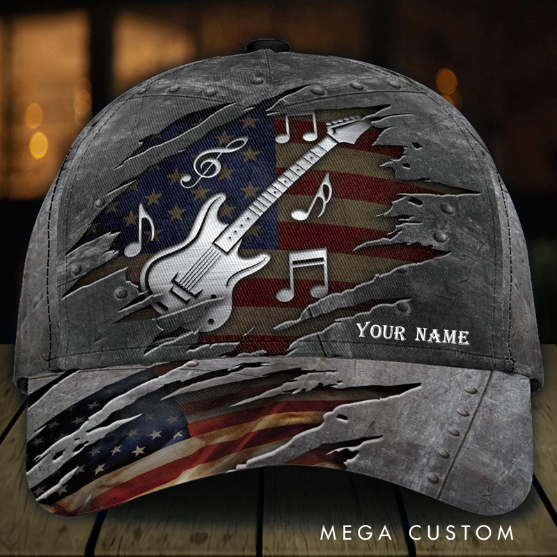 Personalized Name 3D Print Baseball Cap With Adjustable Snap for Music Lover Perfect Music Lovers Guitar Lovers Custom Gift Hat