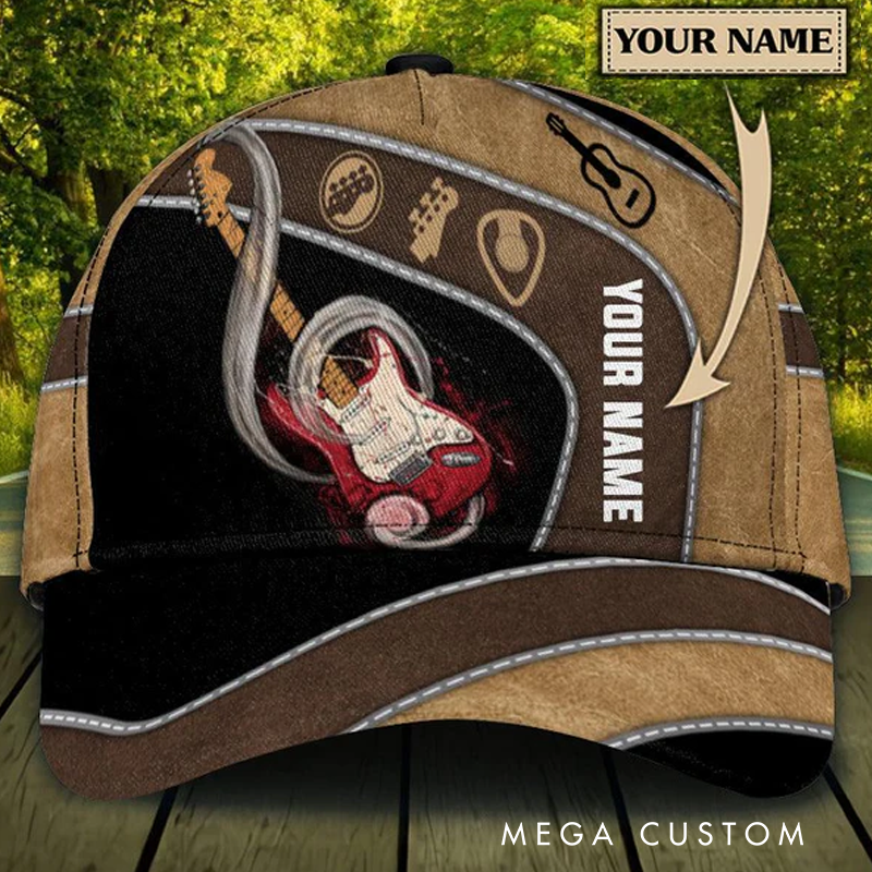 Personalized Name 3D Print Baseball Cap With Adjustable Snap for Music Lover Perfect Music Lovers Guitar Lovers Custom Gift Hat