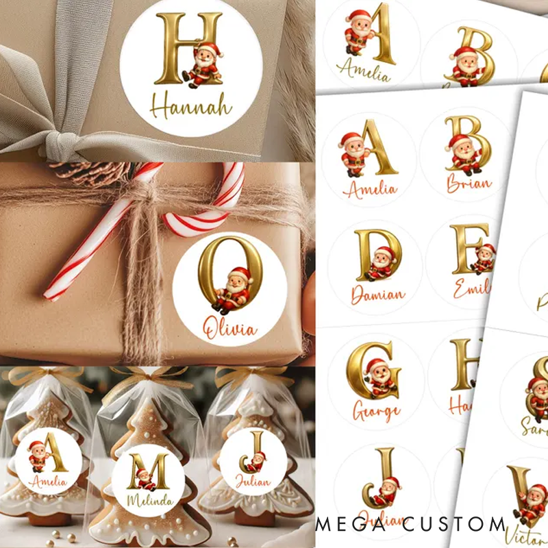 Personalized Christmas Sticker Labels 24 Santa Name Sticker Set Custom Holiday Labels for Presents Packages Christmas Decorations
