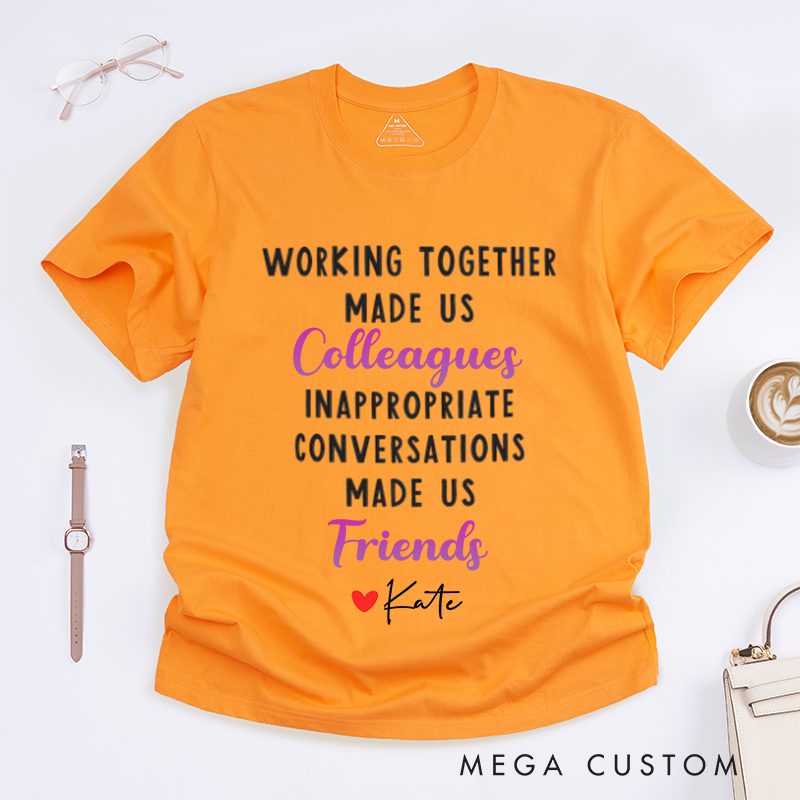 Playful Typography T-Shirt – Working Together to Friendship Custom Name T-Shirt