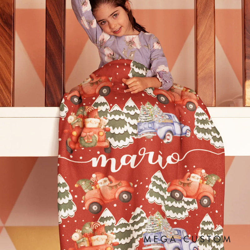 Personalized Santa Claus Cozy Soft Fleece Sherpa Blanket with Name Christmas Gift for Baby Kids
