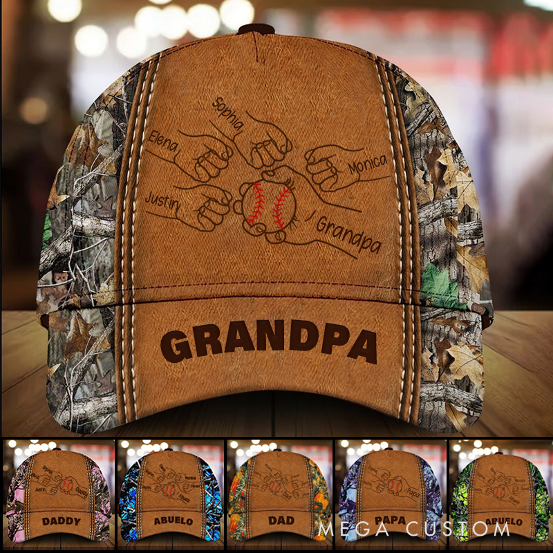Personalized Camouflage Baseball Cap with Custom Names and Baseball Themed Family Design  
