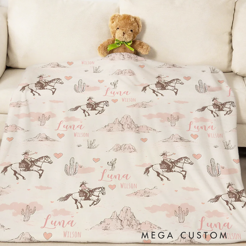 Personalized Cowgirl Desert Soft Throw Blanket with Name Swaddle Room Decor Birthday Baby Shower Gift for Mom Newborn