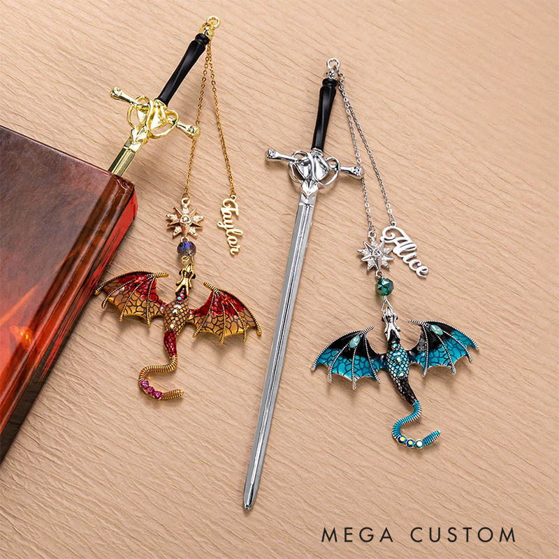 Personalized Dragon Sword Bead Star Fantasy Bookmark Clips with Name Reading Accessory Birthday Gift for Reader Book Lover Gift