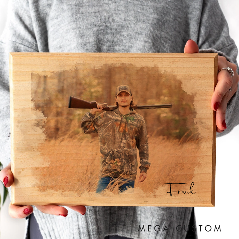 Personalized Hunting Decor Custom Wood Photo Hunting Gift Rustic Hunting Picture on Wood Gift for Him Wood Picture Transfer
