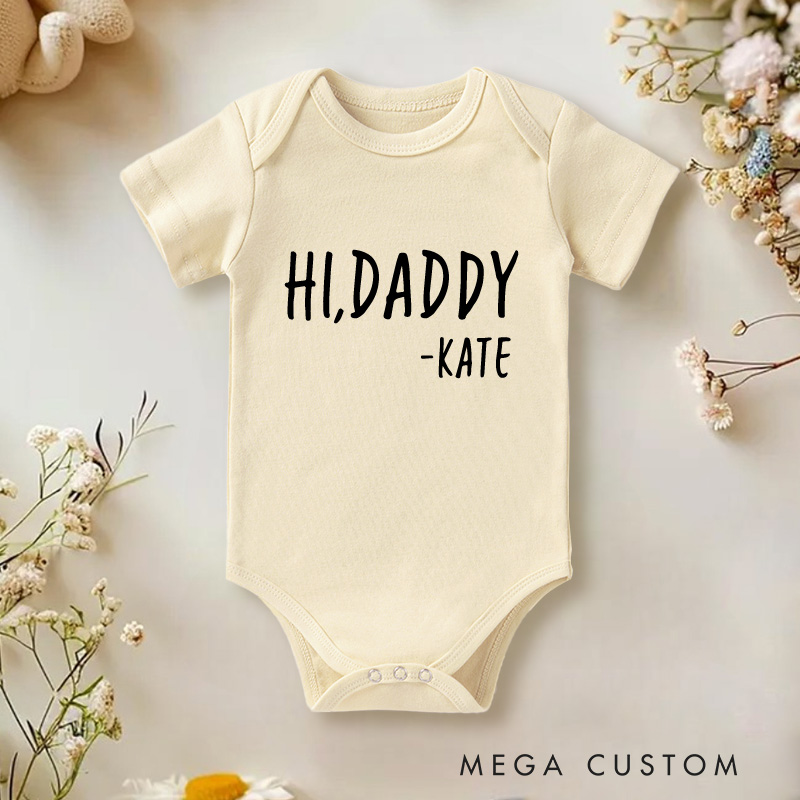 Personalized Hi Daddy Mommy Grandma Etc Baby Onesie Tell Your Family You're Pregnant Pregnancy Reveal Baby Onesie Gift