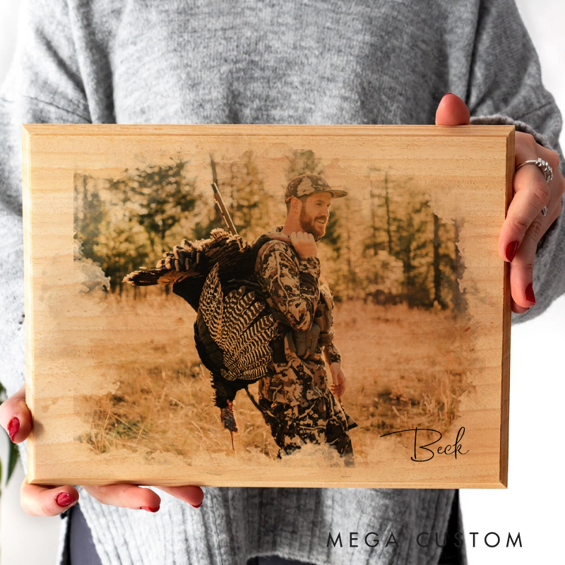 Personalized Hunting Decor Custom Wood Photo Hunting Gift Rustic Hunting Picture on Wood Gift for Him Wood Picture Transfer