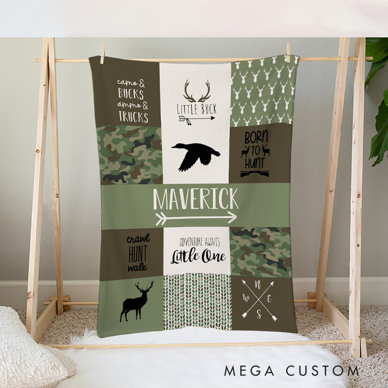 Personalized Camo Throw Blanket Hunting Adventure Blanket Throw Blanket for Kid Gift Hunting Lover