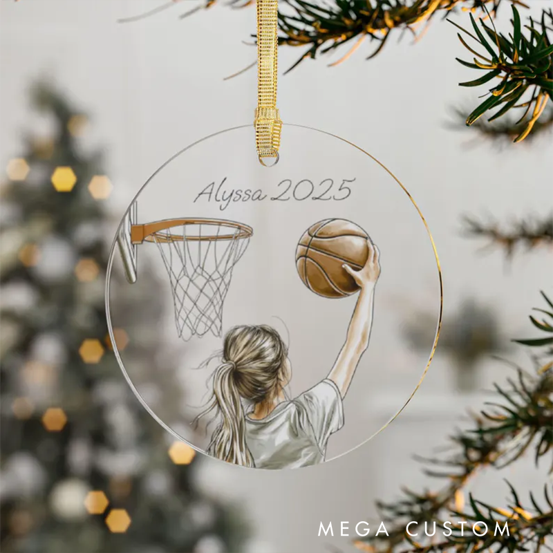 Personalized Basketball Girl Christmas Ornament Custom Name and Year Decoration