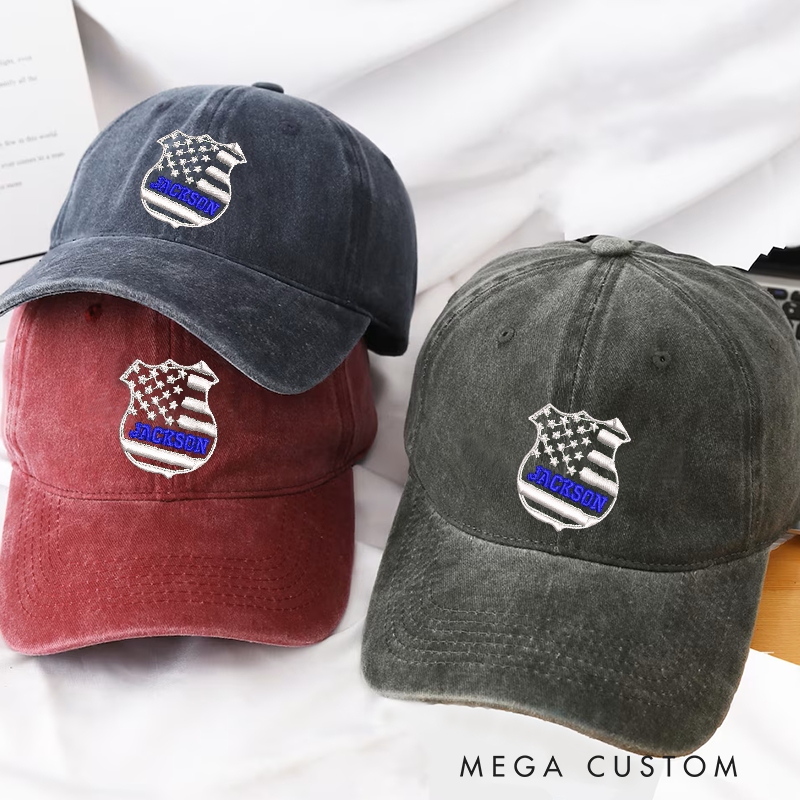 Personalized Police Embroidered Baseball Cap American Flag Badge Design Unique Gift for Law Enforcement Officers