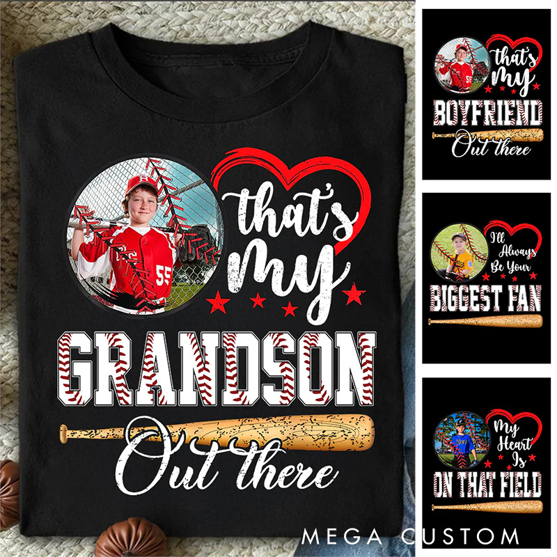 Personalized Baseball Fan Family Support T-Shirt with Photo and Baseball Bat Artwork   
