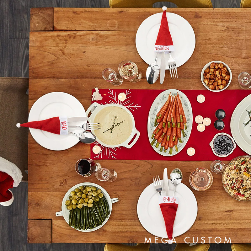 Personalized Santa Hat Table Cutlery Holder Name Place Setting Christmas Dinner Decor Party Supplies Favors for Family Friend