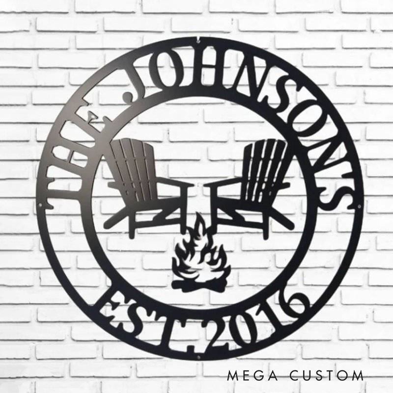 Personalized Campfire Family Name Sign Metal Wall Decor Monogram Name Camping Sign Home Decor Custom Outdoor Decor