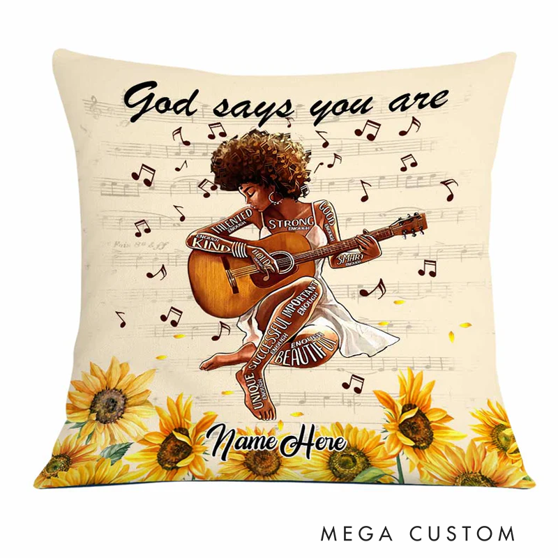 Personalized Name God Says You Are Guitar Girl Pillow