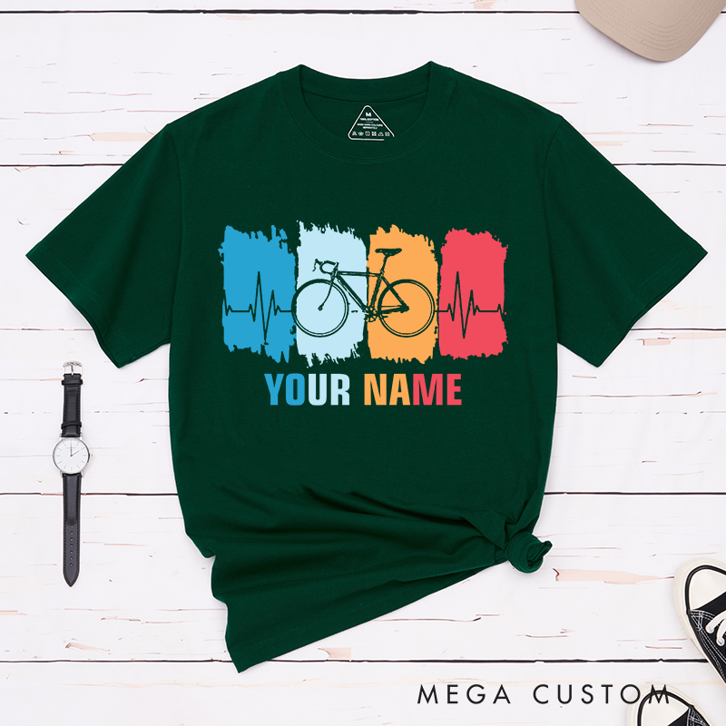 Personalized Cycling T-Shirt with Vibrant Heartbeat Patterns for Outdoor Adventures Riding Biking Enthusiasts