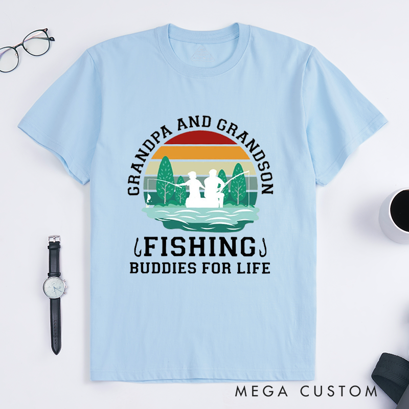 Funny Fishing T-Shirt Fishing Gifts Buddies for Life Design Comfortable Cotton T-Shirt Perfect Gift for Fishing Enthusiasts and Family Bonding