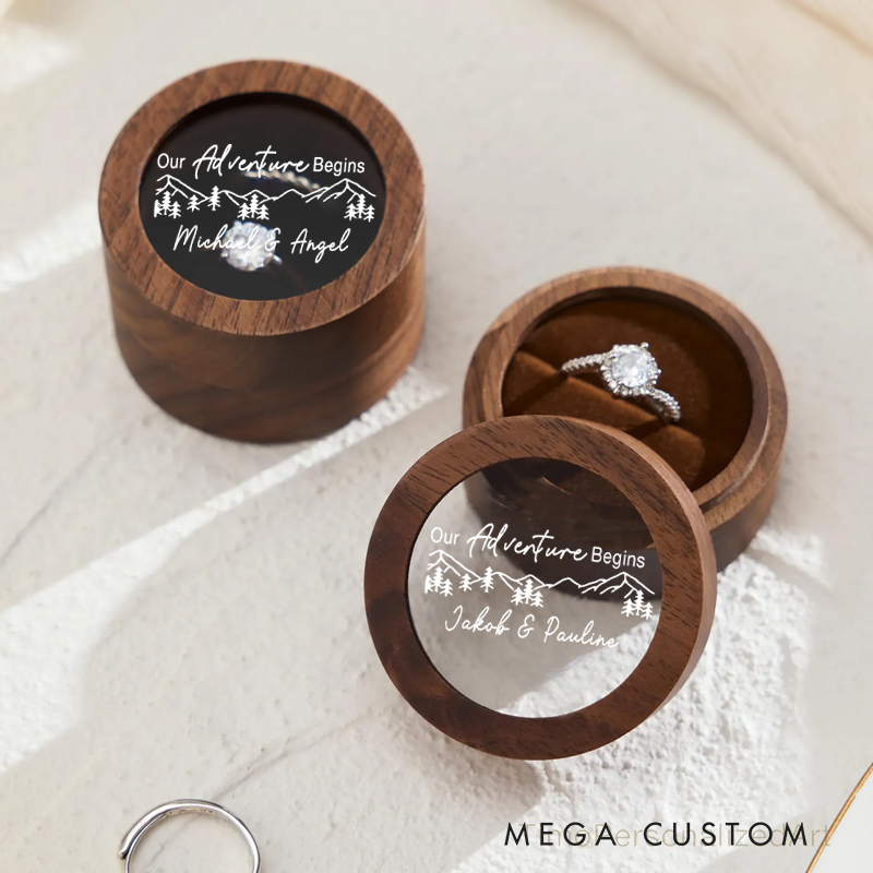Personalized Wood Ring Box Ring Bearer Box Our Adventure Begins Couple Ring Box Couple Adventure Gift