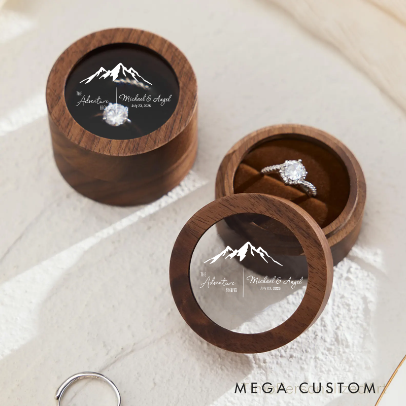 Personalized Wood Ring Box Ring Box Holder the Adventure Begins Couple Ring Box Outdoor Adventure Lover Gift