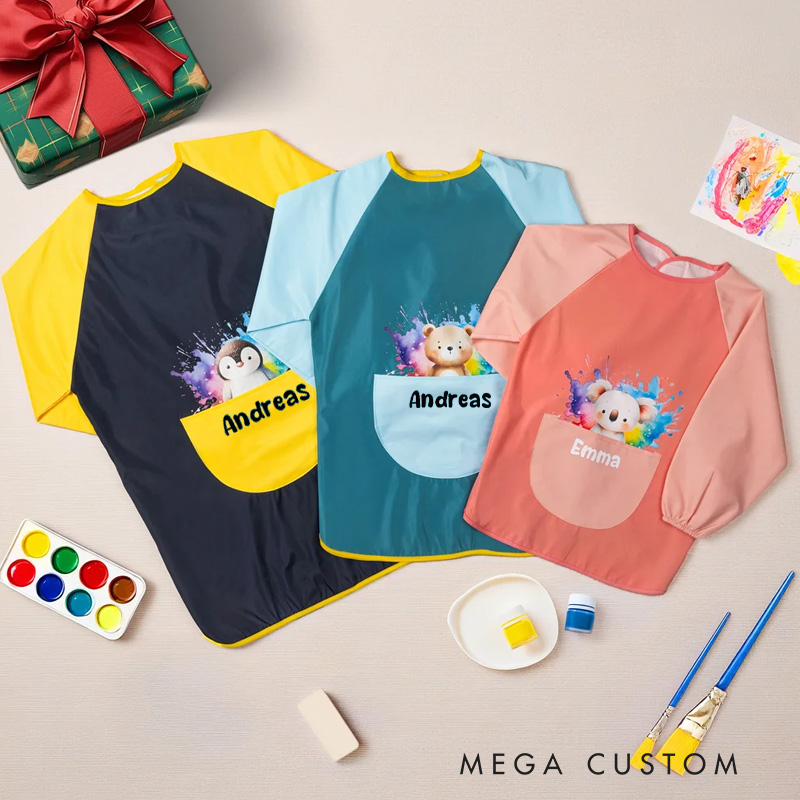 Personalized Cute Animal Foal Koala Waterproof Long Sleeve Kid Apron with Name Handcraft Activities Essential Birthday Gift for Kids