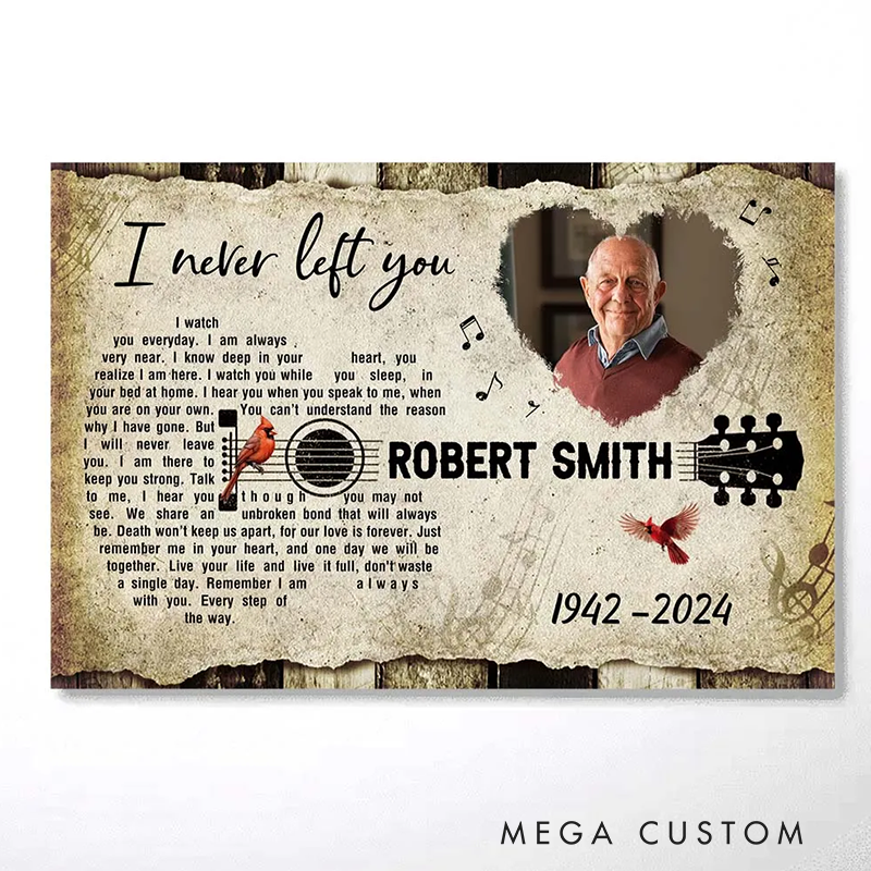 Personalized Memorial Gift With Guitar and Cardinal Music on Poster