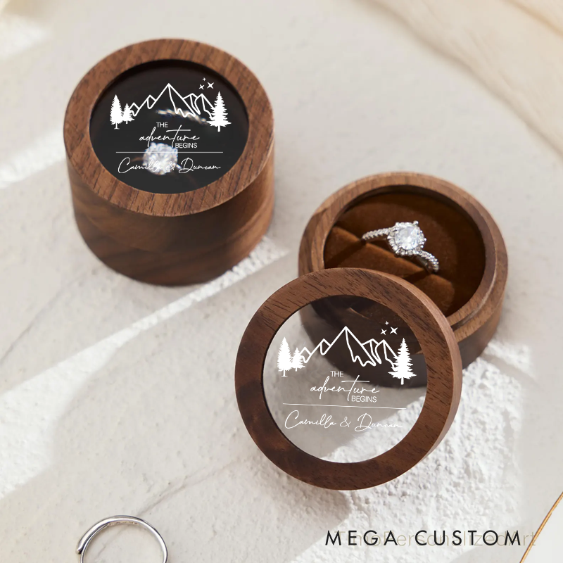 Personalized Wooden Ring Box with Name Custom Ring Box the Adventure Begins Couple Gift