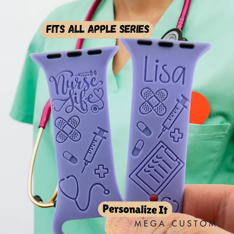 Personalized Nurse-Themed Silicone Watch Band Apple Watch Band Engraved Apple Watch Band Custom Name Watch Band
