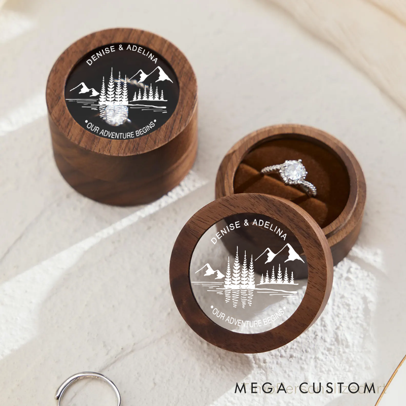 Personalized Wood Ring Box with Name Our Adventure Begins Couple Ring Box Ring Bearer Box Gift for Couple Outdoor