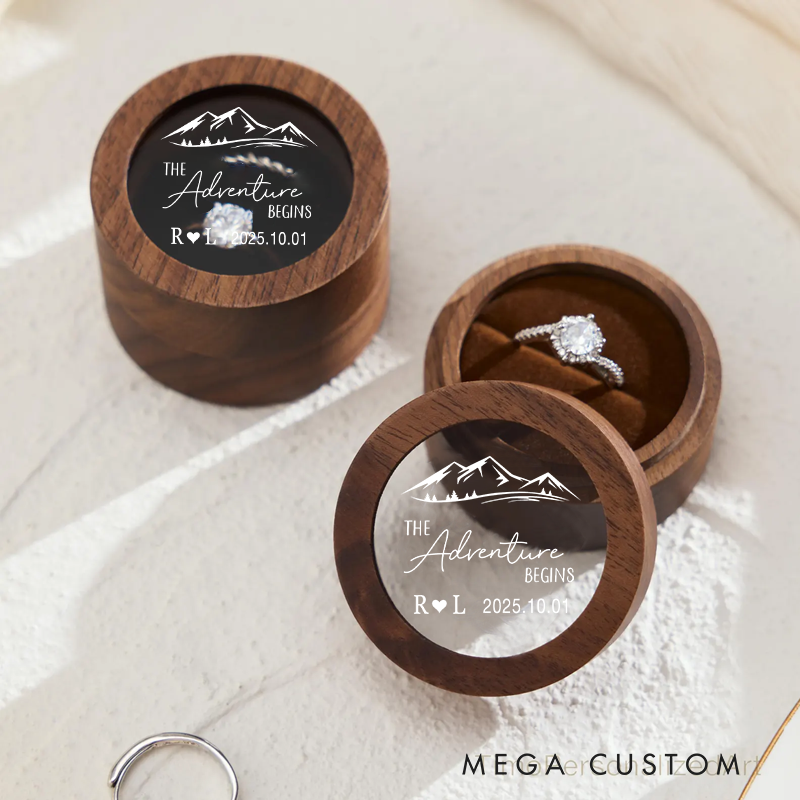 Personalized Wood Ring Box Custom Ring Box Outdoor Adventures Couple Ring Box Jewelry Box Gift for Couple