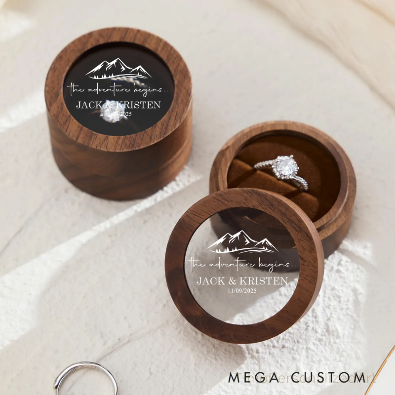 Personalized Wood Ring Box Jewelry Box Custom the Adventure Begins Couple Ring Box Gifts for Her