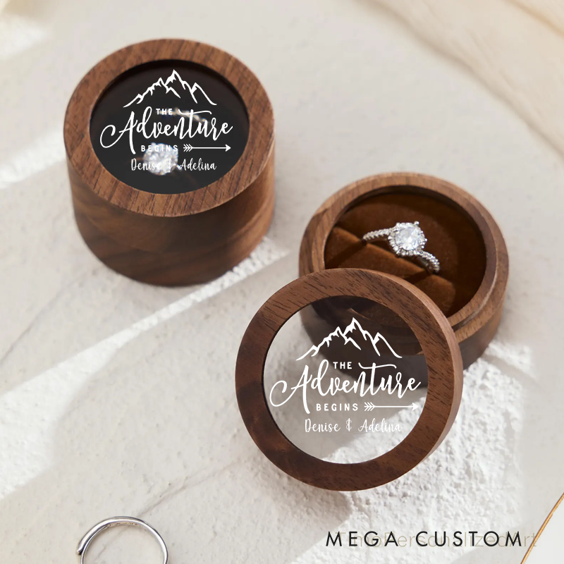 Personalized Wooden Ring Box Double Ring Box Custom Jewelry Box the Adventure Begins Couple Ring Box