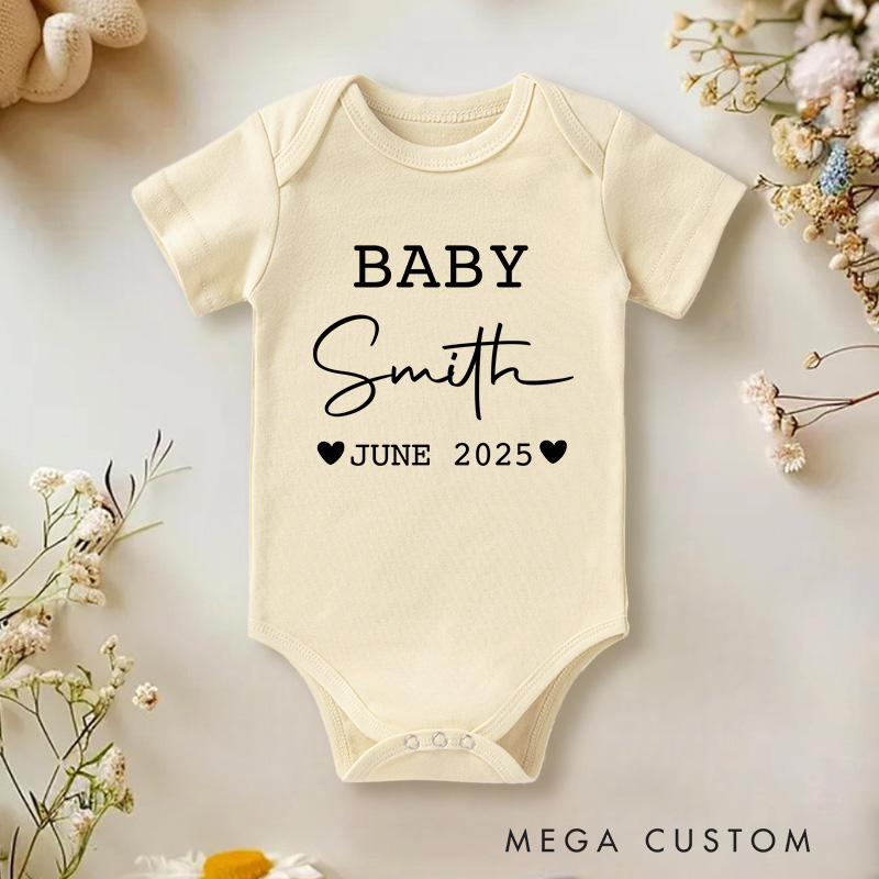 Personalized Personalised Last Name Birth Announcement Baby Onesie Newborn Gift