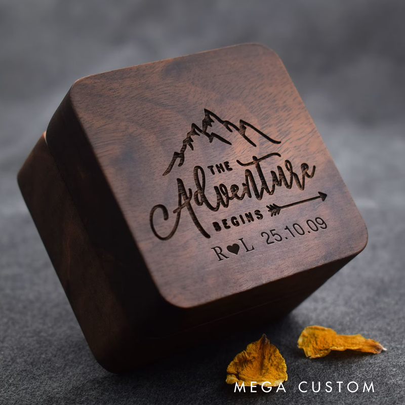 Personalized Wooden Ring Box Custom Jewelry Box Ring Bearer Box Engraved Double Ring Box Gift for Couple Outdoor