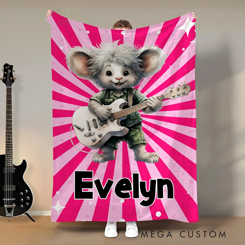 Personalized Rock Animal Multi Color Soft Throw Blanket with Name Home Decor Birthday Gift for Rock Music Lover