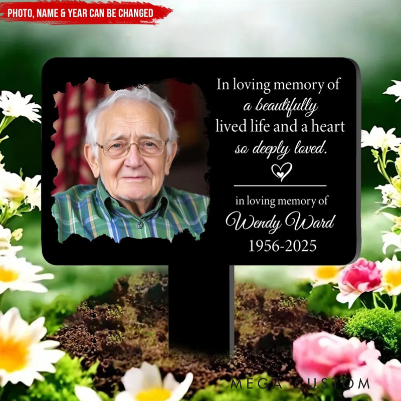 Personalized Plaque Stake In Loving Memory of a Beautifully Lived Life and a Heart So Deeply Loved Loss of Loved One Memorial Gift 