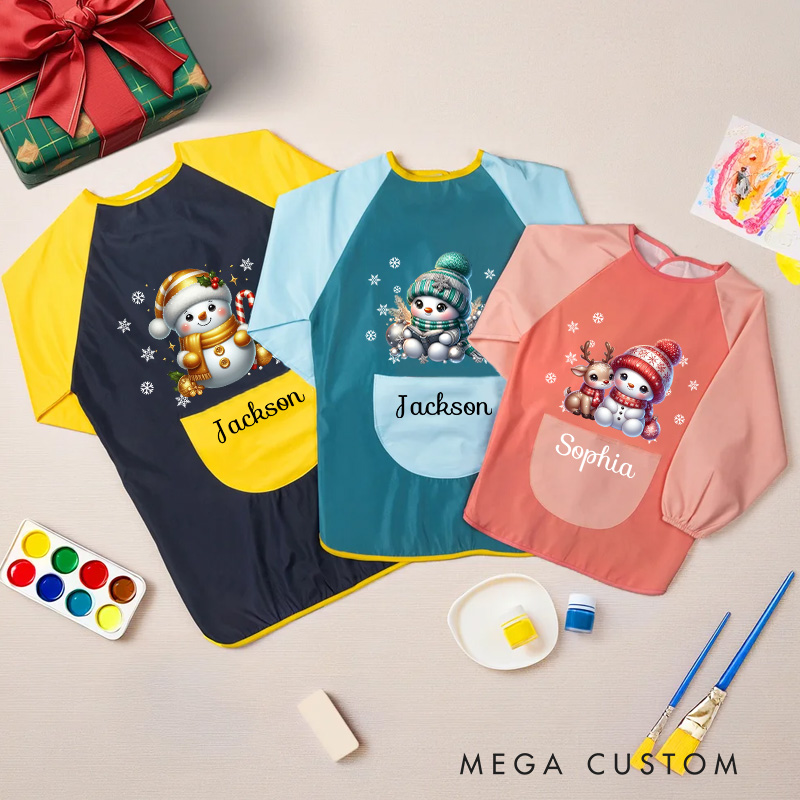 Personalized Winter Snowman Apron with Custom Name for Fun and Cozy Baking Adventures Kid Apron