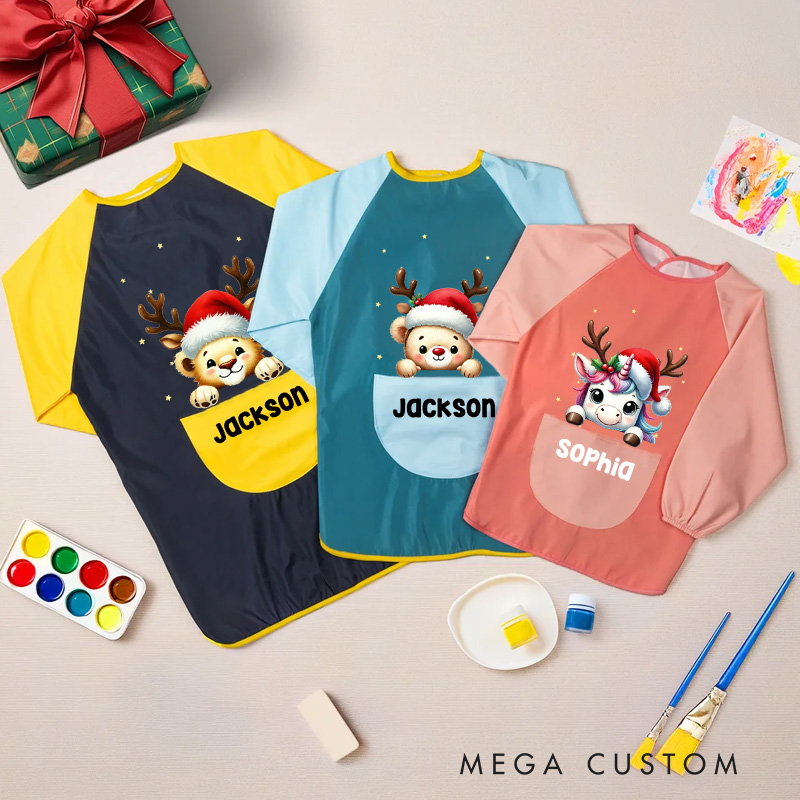 Personalized Festive Animal Apron with Custom Name for Joyful and Artistic Holiday Crafts Kid Apron