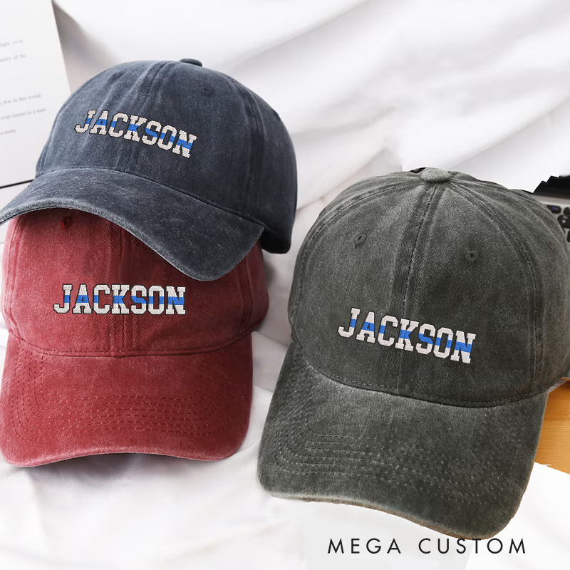 Personalized Police Embroidered Baseball Cap with Custom Name and Thin Blue Line Design Classic Gift for Law Enforcement Officers
