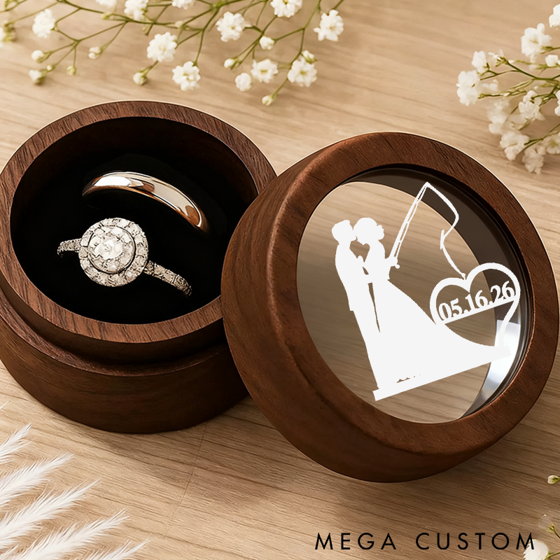 Personalized Wooden Ring Box Fishing Themed Design Custom Time Perfect for Weddings Engagements and Romantic Gifts for Fishing Lovers