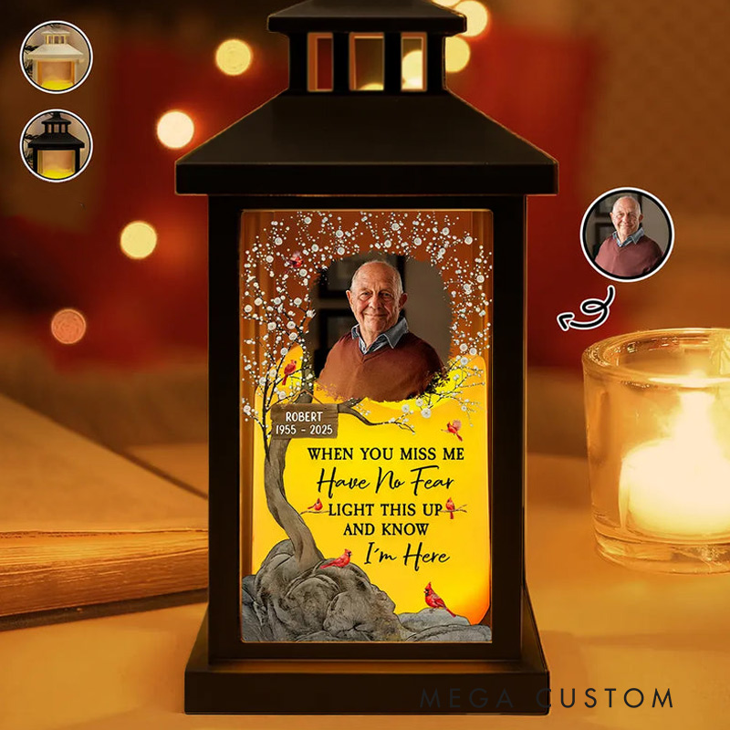 Personalized LED Candle Lantern Custom Photo When You Miss Me Have No Fear Memorial Gift for Loss of Loved One