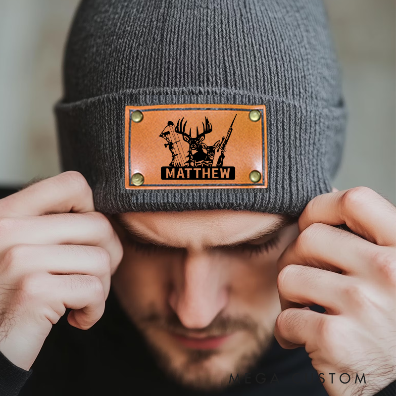 Personalized Bow and Hunting Rifle Winter Hat for Dad Custom Deer Hunter Beanie Hat Hunter Gift for Husband