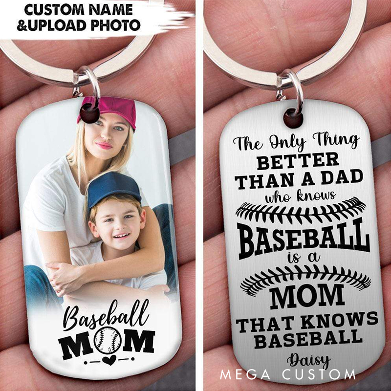 Personalized "Baseball Mom" Keychain Featuring Custom Name and Picture  
