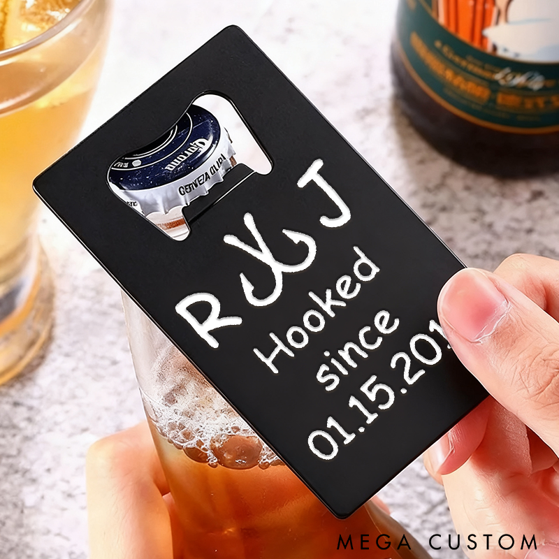 Personalized Metal Bottle Opener Valentines day Gift Boyfriend Gift Husband Gift Fishing Hook Design Custom Initials and Time Perfect for Weddings Anniversaries and Fishing Lovers