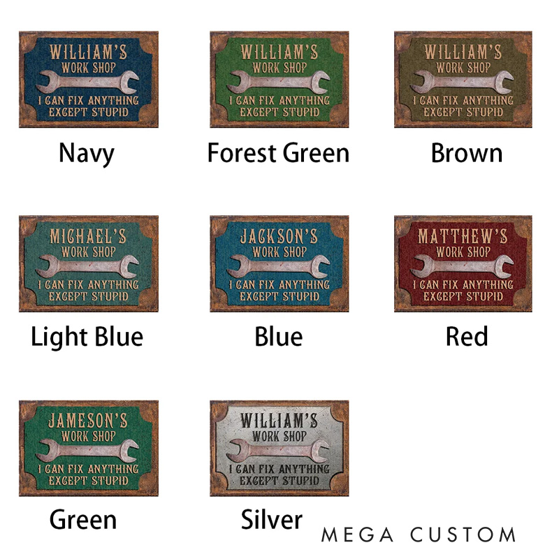 Personalized Vintage Sign I Can Fix Anything Except Stupid Workshop Garage Metal Sign with Name Biker Gift Metal Sign Wall Art