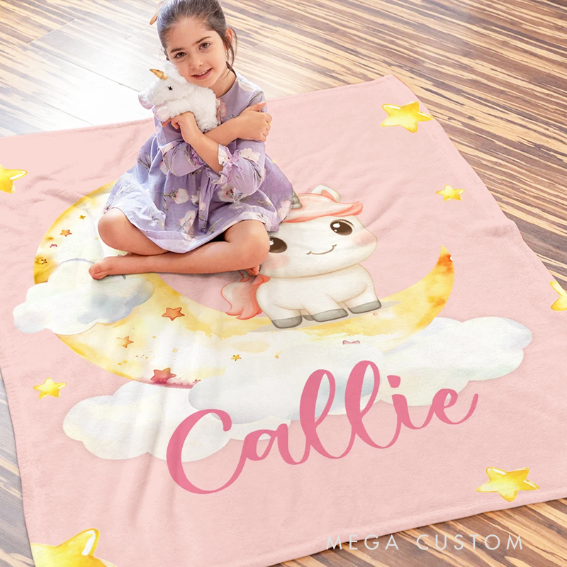 Personalized Cloud Moon Cartoon Marine Jungle Animal Soft Throw Blanket with Name Home Decor Birthday Christmas Gift for Kid Family