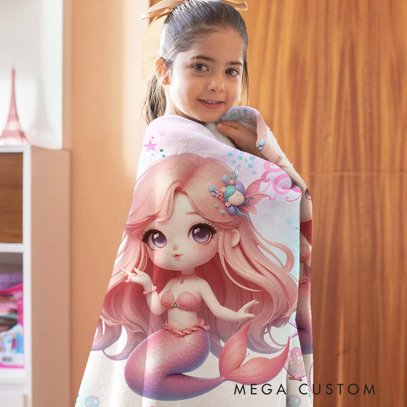 Personalized Fantasy Mermaid Soft Throw Blanket with Name Home Decor Birthday Gift for Girls Mermaid Lovers